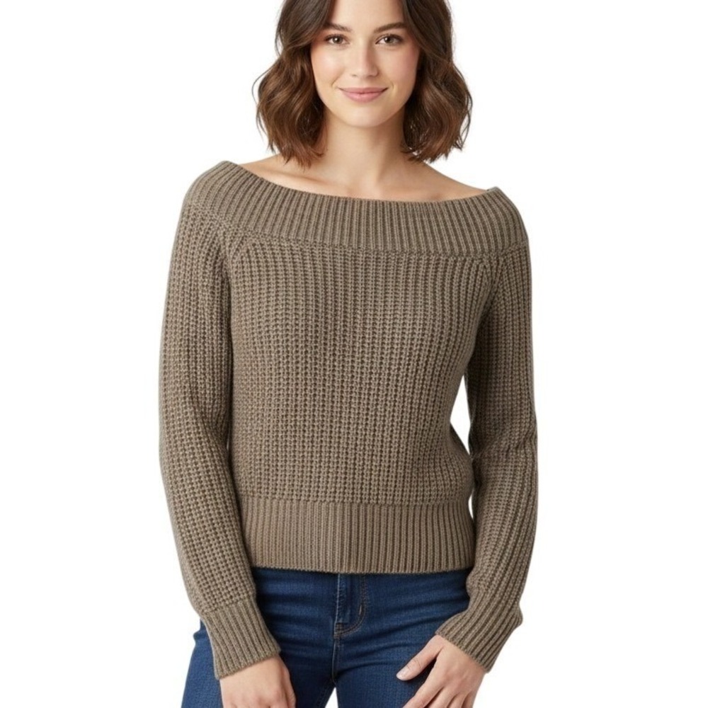 Forever 21 Sweater Womens Medium Brown Chunky Rib Knit Pullover Boat Neck Top